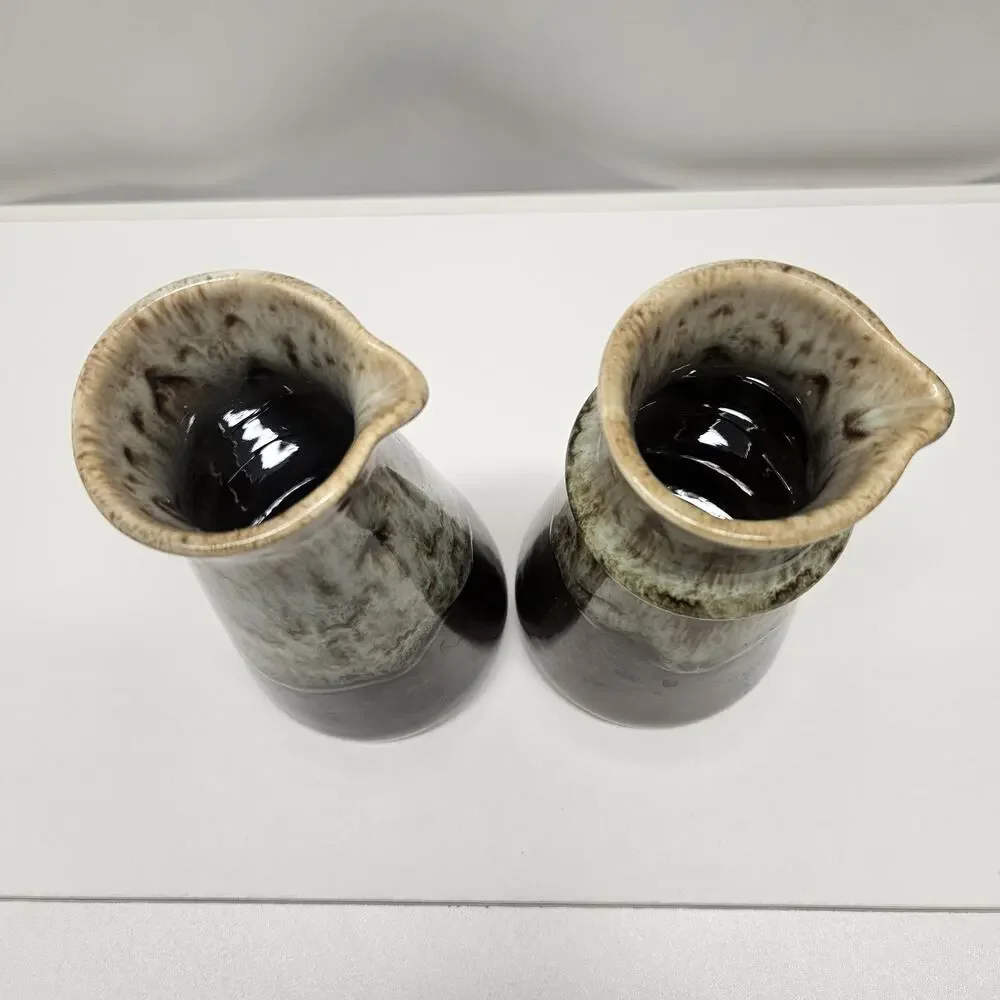 Brown Drip Pottery Oil And Vinegar Container Set Decanter Vintage MCM